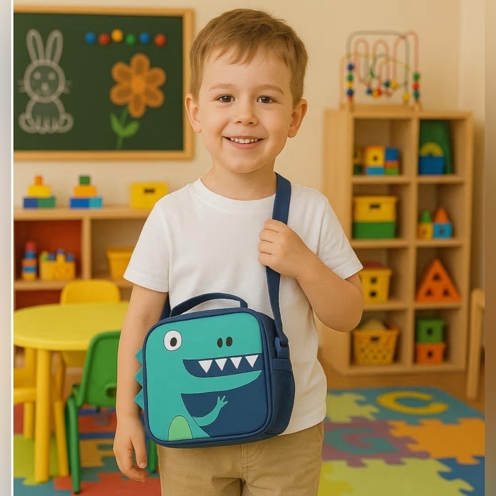 NEW-black to school Lunch Box Shoulder Strap, Reusable Durable Lightweight Dinos
